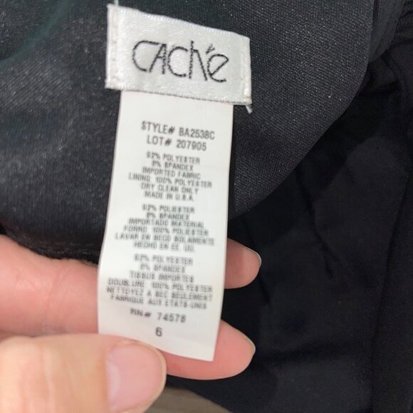 Cache Womens Ruffle Dress Black Size 6 Chiffon Long Ribbon Rhinestone Brooch Bow - Picture 4 of 12